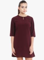 Nun Maroon Colored Solid Shift Dress