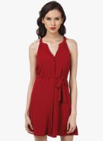 Oxolloxo Red Colored Solid Shift Dress