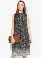 Park Avenue Black Colored Printed Shift Dress With Belt