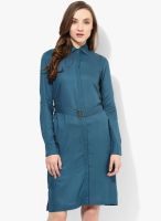 Park Avenue Blue Colored Solid Shift Dress