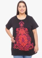 Pluss Black Printed T Shirt