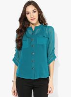 Raindrops Rama Green Solid Georgette Shirt