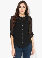 Raindrops Black Solid Georgette Shirt