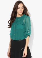 Raindrops Green Solid Georgette Shirt