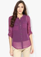 Raindrops Purple Solid Georgette Shirt
