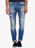 Rookies Blue Mid Rise Slim Fit Jeans