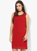Sf Jeans By Pantaloons Maroon Colored Embellished Shift Dress