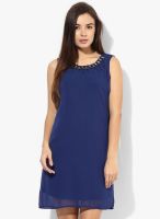Sf Jeans By Pantaloons Navy Blue Colored Embellished Shift Dress