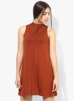 TOPSHOP Rust Colored Solid Shift Dress