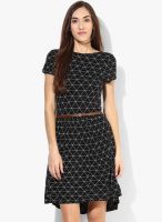 United Colors of Benetton Black Colored Printed Shift Dress With Belt