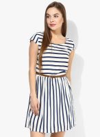 United Colors of Benetton White Colored Striped Shift Dress With Belt