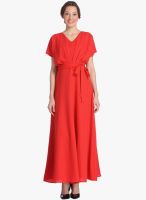 Vero Moda Red Colored Solid Maxi Dress With Belt