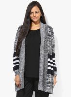 Alto Moda By Pantaloons Grey Striped Shrug