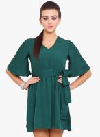 Anaphora Green Colored Solid Skater Dress