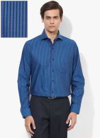 Arrow Navy Blue Striped Regular Fit Formal Shirt