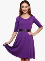 At By Taruna Purple Colored Solid Skater Dress