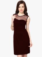 Besiva Maroon Colored Solid Bodycon Dress