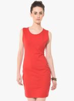 Besiva Red Colored Solid Bodycon Dress