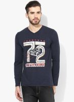 Cloak & Decker by Monte Carlo Navy Blue Printed V Neck T-Shirt Cloak & Decker by Monte Carlo Navy Blue Printed V Neck T-Shirt