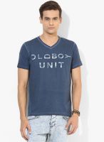 Forca By Lifestyle Blue Printed V Neck T-Shirt