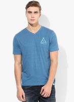 Forca By Lifestyle Light Blue Solid V Neck T-Shirt