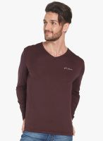 Globus Brown Solid V Neck T-Shirt