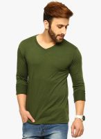 Gritstones Green Solid V Neck T-Shirt