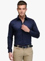 HANCOCK Navy Blue Solid Slim Fit Formal Shirt