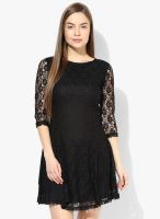 Honey By Pantaloons Black Colored Embroidered Skater Dress