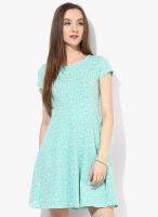 Honey By Pantaloons Green Colored Printed Skater Dress