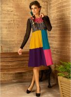 Inddus Multicoloured Embroidered Skater Dress