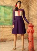 Inddus Purple Colored Embroidered Skater Dress