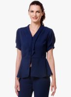 Kaaryah Navy Blue Solid Summer Jacket