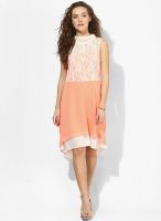 Latin Quarters Peach Colored Embroidered Skater Dress