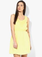 Latin Quarters Yellow Colored Embroidered Skater Dress