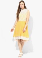 Latin Quarters Yellow Embroidered Colored Skater Dress