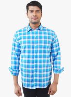 Lee Marc Blue Checked Regular Fit Casual Shirt