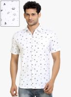 London Bee White Printed Slim Fit Casual Shirt