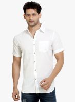 London Bee White Solid Slim Fit Casual Shirt