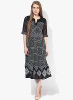 MIAMINX Black Colored Printed Shift Dress
