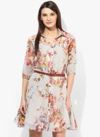 MIAMINX Multicoloured Printed Skater Dress With Belt