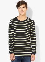 Monte Carlo Navy Blue Striped V Neck T-Shirt