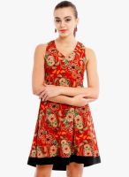 Nun Red Colored Printed Skater Dress