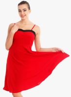Nun Red Colored Solid Skater Dress