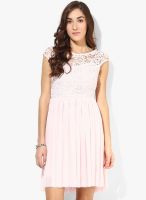 Only Pink Colored Solid Skater Dress