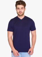Park Avenue Blue Solid V Neck T-Shirt