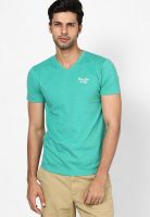 Pepe Jeans Green Solid V Neck T-Shirts