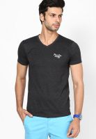 Pepe Jeans Grey Solid V Neck T-Shirts