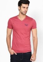 Pepe Jeans Red Solid V Neck T-Shirts