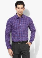 Peter England Blue Checked Slim Fit Formal Shirt